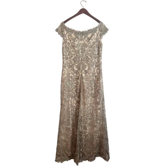 TADASHI SHOJI Off Shoulder Metallic Corded Embroidery Gown Maxi Dress 12 - Picture 7 of 9
